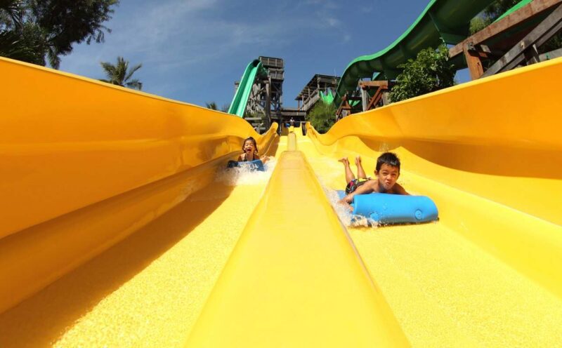 a dual racer slider at the waterbom bali theme park